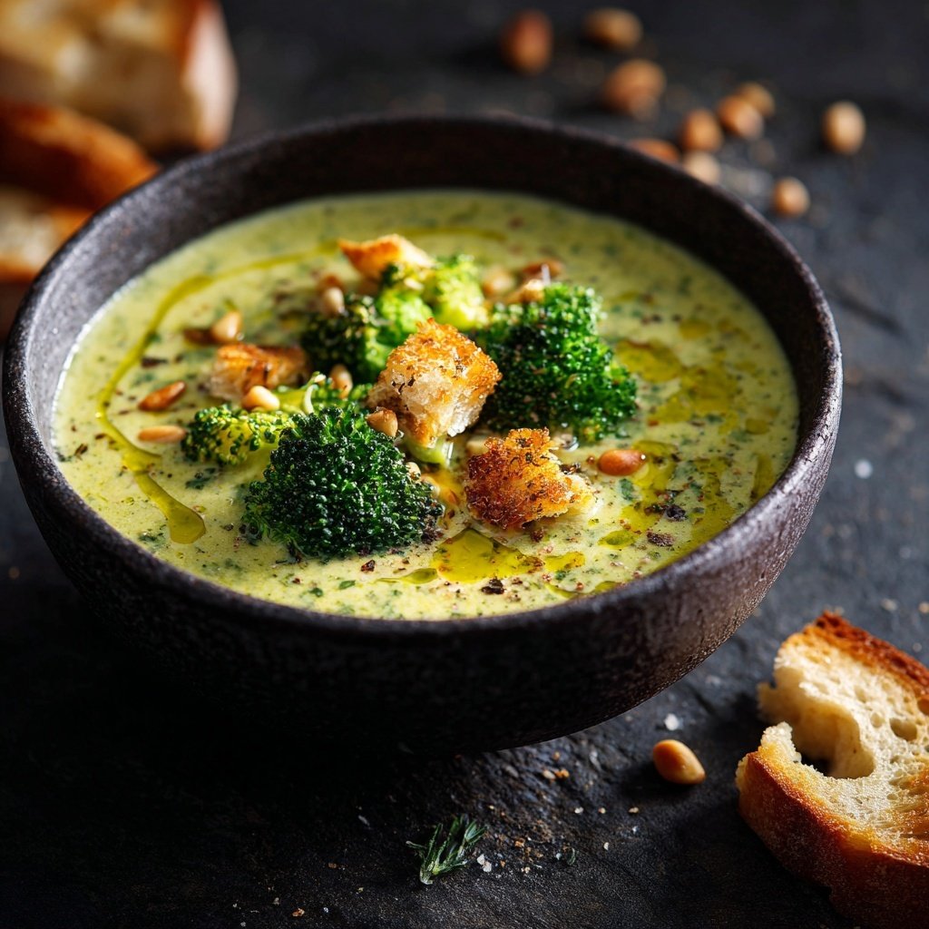 Brokkoli Suppe Mit Gerösteten Pinienkernen